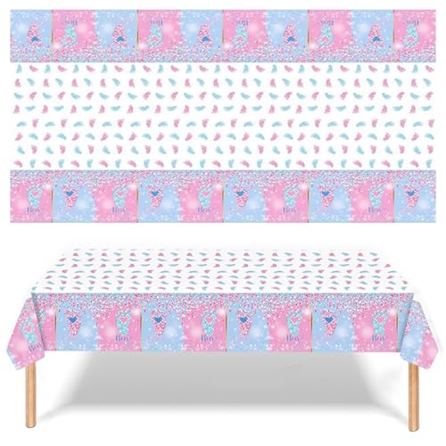 2 Stück Gender Reveal Party Tischdecke, Wiederverwendbar Gender Reveal Tischdecke in PVC, Rosa Blau Boy or Girl Tischdecke Einfach zu Säubern, für Baby Gender Reveal Party, 137 x 274cm (Fußabdruck) von DEARBAG