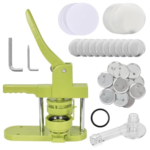 58mm Präzise Button Maker Maschine, Starker Spaß Buttonmaschine inkl. 100 Buttonmaterial-Sets, Badge Making Kit Einfache Bedienung, DIY Button Press Machine Ideal für Bastler & Kleinunternehmer von DEARBAG