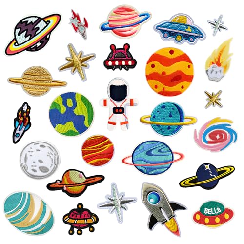 DEARBAG 26 Stück Patches zum Aufbügeln, Space Astronaut Bügelbilder Aufbügelflicken, Bügelflicken Kinder, Bunte Flicken zum Aufbügeln, Applikationen zum Nähen für DIY T-Shirt Jacken Jeans Taschen von DEARBAG