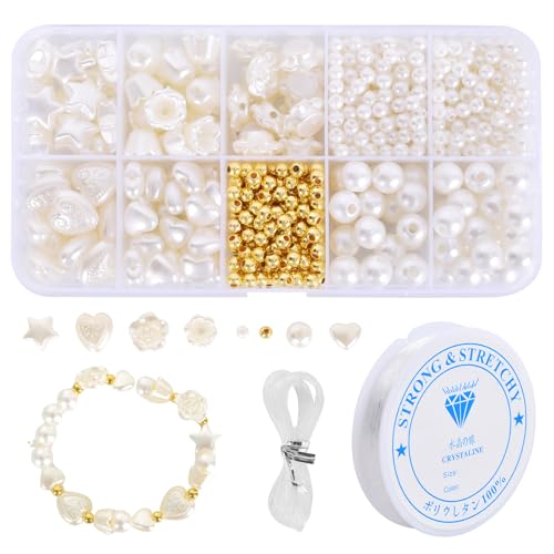 DEARBAG Perlen Weiß, Perlen für Armbänder, Mini Perlenset Charm Kit mit Holzperlen, Schmuck Bracelet Making Kit, Perlen zum Auffädeln für Weihnachten DIY Bracelet Making Kit, Partys, Feiertage von DEARBAG