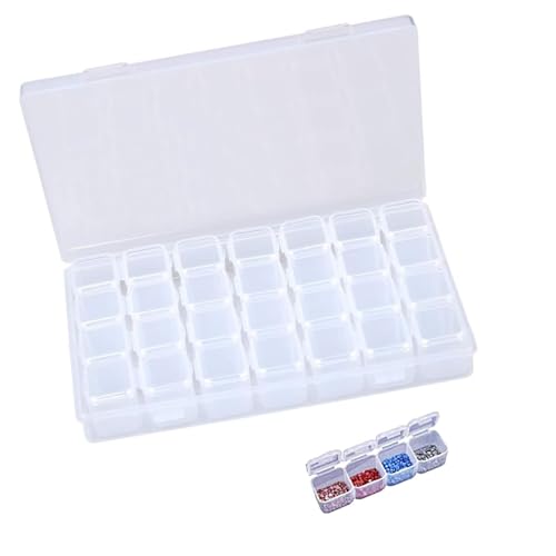 DEARBAG Sortierbox Transparent, 28 Fächer Durchsichtige, Stapelbare Aufbewahrungsboxen aus Kunststoff, Aufbewahrungsbox, Schmuck Organizer Box, für Ohrringen,Perlen,Aufbewahrung,Büromaterial von DEARBAG