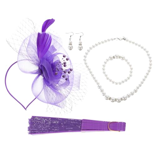 DEARMAMY 1 Satz Vintage Federanzug Kleidung Stutzenhalter Braut-fascinator-stirnband Haarschmuck Für Die Braut Damenschmuck Frauen Kopfschmuck Tee Hüte Frauen Hochzeit Hut Plastik Violet von DEARMAMY