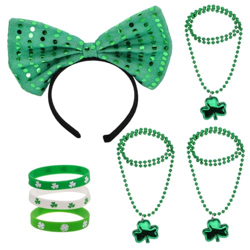 DEARMAMY 1Set St Patrick'S Day Schmuck Set Bogen Stirnband Grüne Shamrock Halskette Armband Für Frauen Festival Kostüm Partyzubehör von DEARMAMY