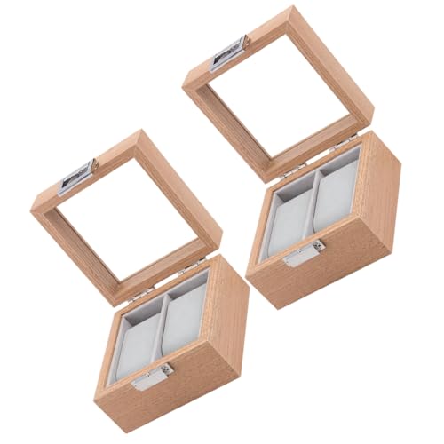 DEARMAMY 2 Stück 2 Karton Schmuckschatulle Aus Holz Deckel Gestell Uhrenorganisator Schmuck Organizer Hülle Stapelbare Steht Anzeige Stand Kette Wickler Halter Beige Hölzern von DEARMAMY