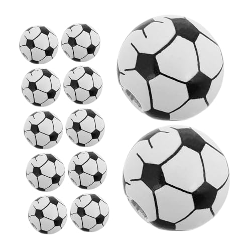 DEARMAMY 20 Stück Fußball-Holzperlen Fußball Holzperlen DIY Schmuck Basteln Fußball Bastelset Sportliche Holzperlen fußball accessoires Perlen für Fußball-Armbänder Bastelperlen aus Holz von DEARMAMY