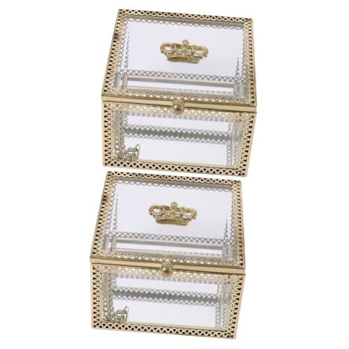 DEARMAMY 2Er-Box schmuckschatulle aus glas storage boxes aufbwahrungs-box schmuck box schmuckkasten für Andenken Kiste Glaskästen zur Präsentation Schmuckkästchen Golden von DEARMAMY