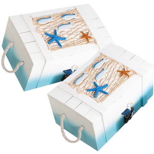 DEARMAMY 2er-box Ocean Float-anhänger Nautisch Andenken-organizer Hölzern Mediterrane Kisten Aufbewahrungsorganisator Kosmetikkoffer Mediterranes Holz von DEARMAMY