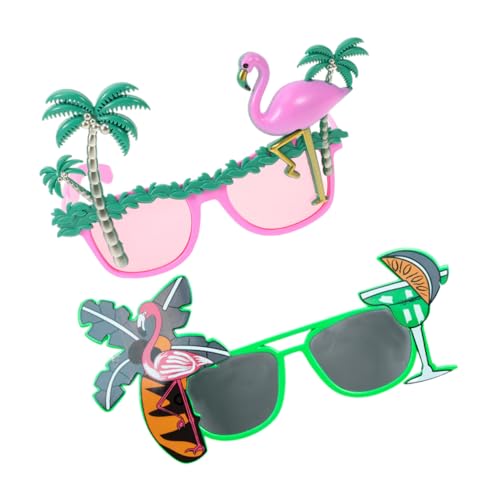 DEARMAMY 2st Flamingo-brille Flamingo-sonnenbrille Strandparty-sonnenbrille Hawaiianische Partydeko Strandparty-dekorationen Sommerparty-brille Tropische Party-sonnenbrille Plastik von DEARMAMY