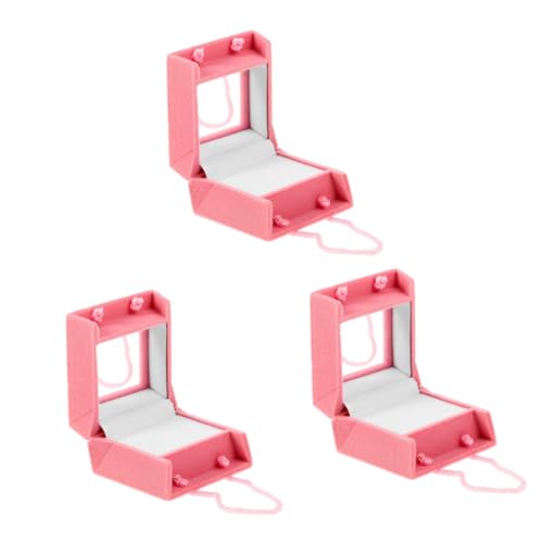 DEARMAMY 3Er Packung Schmuckkästchen mehrere Ringe Ohrringe Inhaber Smaragd Ohrring Schmuckschatulle geschenkverpackung verlobungsgeschenk Halskette Fall Ohrring-Organizer Beflockung Rosa von DEARMAMY