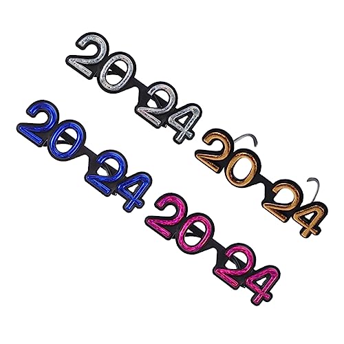 DEARMAMY 4 Paare Neujahrsbrille 2024 Neon Rave Sonnenbrille in Herzform Alien-brille Partyzubehör Für Den Jahresabend Partydekorationen 2023 Lustige Brille Neuheit Farbtöne Spaß Modisch Stk von DEARMAMY