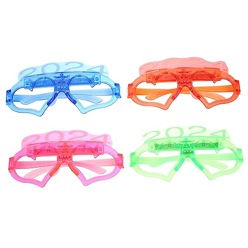 DEARMAMY 4 Stück Party-Brillen-Requisiten leuchtbrillen faschingsbrille fahhrad brillen partygläser glasses glasees Glaswaren Neujahrsparty 2024 Brillen-Requisiten Brille beleuchten Plastik von DEARMAMY