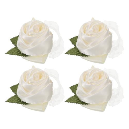 DEARMAMY 4 Stück Rosen-Handgelenk-Corsage-Armbänder Für Hochzeit Braut-Handgelenk Blumen-Handblumen- Handgelenk-Blumen-Armband Für Braut Brautjungfer Heimkehr Abschlussball von DEARMAMY