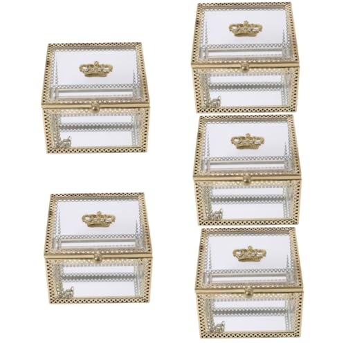 DEARMAMY 5Er-Box schmuckschatulle aus glas Halter Karte Kiste transparent storage boxes aufbwahrungs-box stauboxen Aufbewahrungsbehälter für Schmuckstücke Glasvitrine Golden von DEARMAMY