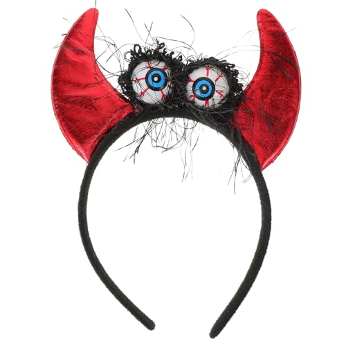 DEARMAMY Teufelshorn-Stirnband Rot Glitzerndes Teufelsohren-Stirnband Gruseliges Augapfel-Teufel-Kostüm-Accessoire Halloween Ausgefallenes Cosplay-Outfit Für Maskerade Karneval von DEARMAMY