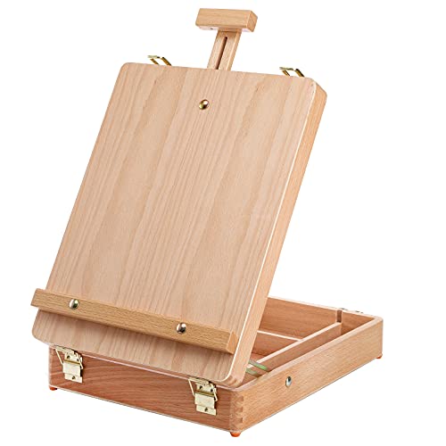 DEAYOU Holz Tischplatte Staffelei Box, Buchenholz Portable Sketchbox für die Malerei, einstellbare hölzerne Desktop Zeichnung Staffelei Fall für Kunstzubehör, Maler, Künstler, Anfänger von DEAYOU