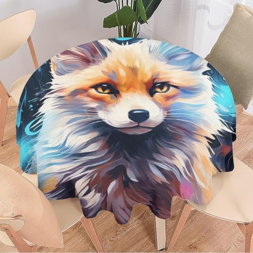 DEBAOKA Bunte Fuchs-Tischdecke, schöne Fantasie-Tier-Tischdecke, wiederverwendbar, hitzebeständig, schmutzabweisend, Tischdecke für Esszimmer, Küche, Innen- und Außenbereich, Party-Dekoration, 127 cm von DEBAOKA