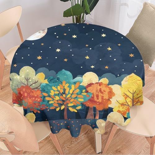 DEBAOKA Bunte runde Tischdecke mit abstraktem Wald, Fantasie-Mond-Landschaft, wiederverwendbar, kreisförmig, hitzebeständig, schmutzabweisend, Tischdecke für Esszimmer, Küche, Innen- und Außenbereich, von DEBAOKA