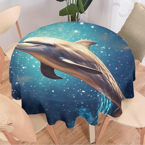 DEBAOKA Fantasy-Tischdecke, rund, Motiv: Delfin, abstrakte Weltraumlandschaft, wiederverwendbar, kreisförmig, hitzebeständig, schmutzabweisend, Tischdecke für Esszimmer, Küche, Innen- und von DEBAOKA