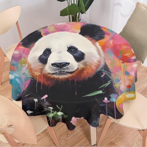 DEBAOKA Lustige Panda-Tischdecke, runde Tischdecke, bunte Luftballons, modernes Tier, wiederverwendbar, hitzebeständig, schmutzabweisend, Tischdecke für Esszimmer, Küche, Innen- und Außenbereich, von DEBAOKA