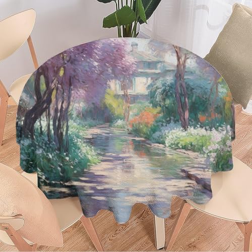 DEBAOKA Moderne runde Gartentischdecke, Aquarell-Landschaft, Blumenmalerei, wiederverwendbar, kreisförmig, hitzebeständig, schmutzabweisend, Tischdecke für Esszimmer, Küche, Innen- und Außenbereich, von DEBAOKA