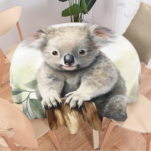 DEBAOKA Moderne runde Koala-Tischdecke, niedliche Tiere, natürliche Zweigblätter, wiederverwendbar, kreisförmig, hitzebeständig, schmutzabweisend, Tischdecke für Esszimmer, Küche, Innen- und von DEBAOKA