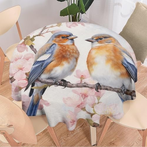 DEBAOKA Moderne runde Tischdecke mit Vogelmotiv, bunte Blume, schönes Tier, wiederverwendbar, kreisförmig, hitzebeständig, schmutzabweisend, Tischdecke für Esszimmer, Küche, Innen- und Außenbereich, von DEBAOKA