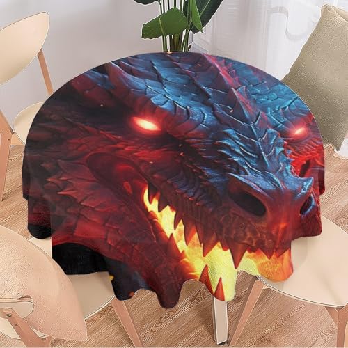 DEBAOKA Mystery Dragon Runde Tischdecke, rote Augen, cooles Tier, abstrakt, wiederverwendbar, kreisförmig, hitzebeständig, schmutzabweisend, Tischdecke für Esszimmer, Küche, Innen- und Außenbereich, von DEBAOKA