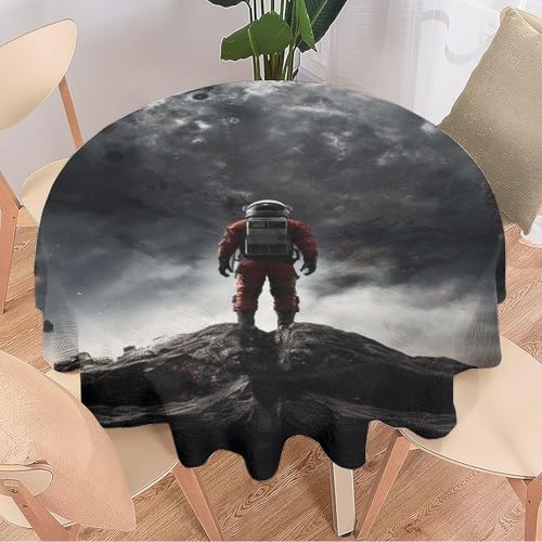 DEBAOKA Runde Retro-Astronauten-Tischdecke, Weltraum, Fantasie, Planet, Landschaft, wiederverwendbar, kreisförmig, hitzebeständig, schmutzabweisend, Tischdecke für Esszimmer, Küche, Innen- und von DEBAOKA