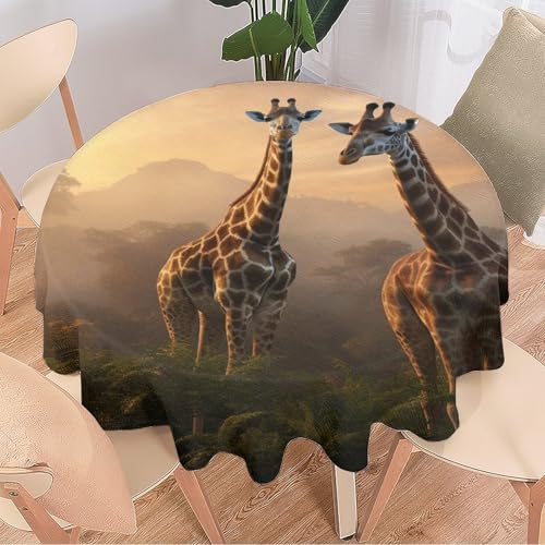 DEBAOKA Runde Retro-Giraffen-Tischdecke, schöne rustikale Waldtiere, wiederverwendbar, kreisförmig, hitzebeständig, schmutzabweisend, Tischdecke für Esszimmer, Küche, Innen- und Außenbereich, von DEBAOKA