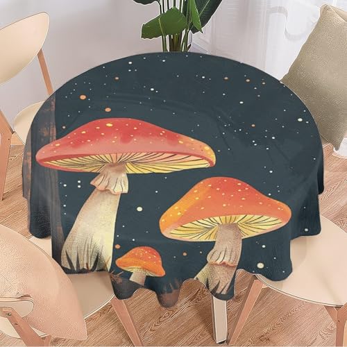 DEBAOKA Runde Tischdecke mit Aquarell-Pilz, schöne Pilzlandschaft, wiederverwendbar, kreisförmig, hitzebeständig, schmutzabweisend, Tischdecke für Esszimmer, Küche, Innen- und Außenbereich, von DEBAOKA