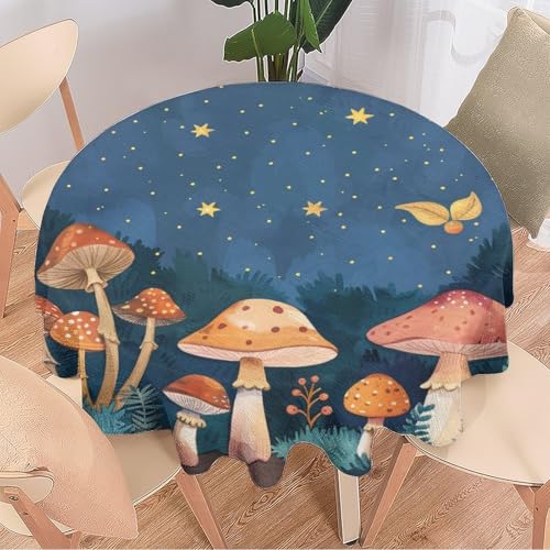 DEBAOKA Runde Tischdecke mit Cartoon-Pilz, Nachtszene, Aquarell, Wald, wiederverwendbar, kreisförmig, hitzebeständig, schmutzabweisend, Tischdecke für Esszimmer, Küche, Innen- und Außenbereich, von DEBAOKA