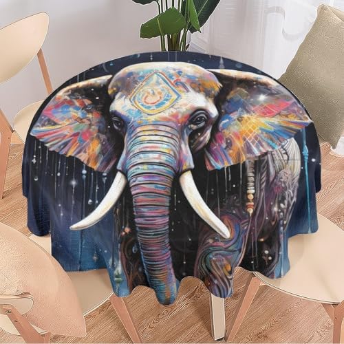 DEBAOKA Runde Tischdecke mit Fantasy-Elefant, Aquarell, Mystery-Tiermalerei, wiederverwendbar, kreisförmig, hitzebeständig, schmutzabweisend, Tischdecke für Esszimmer, Küche, Innen- und Außenbereich, von DEBAOKA