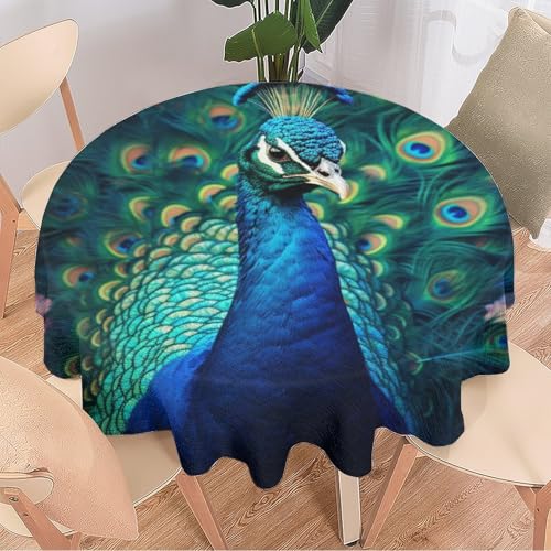 DEBAOKA Runde Tischdecke mit Fantasy-Pfau, geheimnisvoll, elegant, Tier, Vogel, wiederverwendbar, kreisförmig, hitzebeständig, schmutzabweisend, Tischdecke für Esszimmer, Küche, Innen- und von DEBAOKA