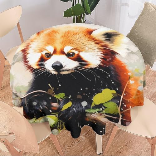 DEBAOKA Runde Tischdecke mit Landpanda-Motiv, Aquarell, Baumblätter, Wildtiere, wiederverwendbar, kreisförmig, hitzebeständig, schmutzabweisend, Tischdecke für Esszimmer, Küche, Innen- und von DEBAOKA