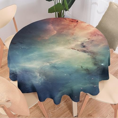 DEBAOKA Runde Tischdecke mit Nebula-Weltraum, bunte Galaxie, abstrakte Fantasie, wiederverwendbar, kreisförmig, hitzebeständig, schmutzabweisend, Tischdecke für Esszimmer, Küche, Innen- und von DEBAOKA