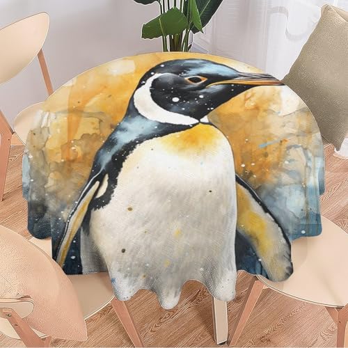 DEBAOKA Runde Tischdecke mit abstraktem Pinguin, Aquarell, schwarz-weiß, Tiermalerei, wiederverwendbar, kreisförmig, hitzebeständig, schmutzabweisend, Tischdecke für Esszimmer, Küche, Innen- und von DEBAOKA