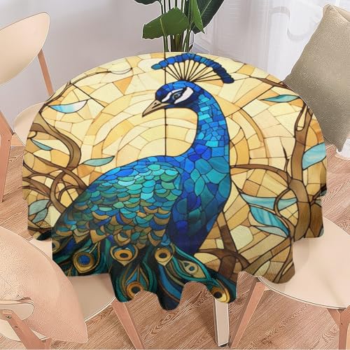 DEBAOKA Runde Tischdecke mit abstraktem blauem Pfau, Fantasie, elegantes Tier, wiederverwendbar, kreisförmig, hitzebeständig, schmutzabweisend, Tischdecke für Esszimmer, Küche, Innen- und von DEBAOKA