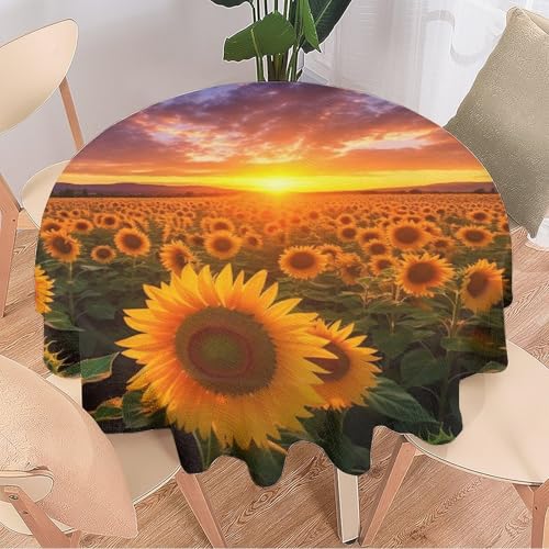 DEBAOKA Runde Tischdecke mit schönen Sonnenblumen, ländliches Sonnenfeld, gelbe Blumen, wiederverwendbar, kreisförmig, hitzebeständig, schmutzabweisend, Tischdecke für Esszimmer, Küche, Innen- und von DEBAOKA