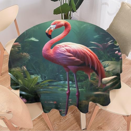 DEBAOKA Runde Tischdecke mit tropischem Flamingo, rustikaler Wald, Naturtiere, wiederverwendbar, kreisförmig, hitzebeständig, schmutzabweisend, Tischdecke für Esszimmer, Küche, Innen- und von DEBAOKA