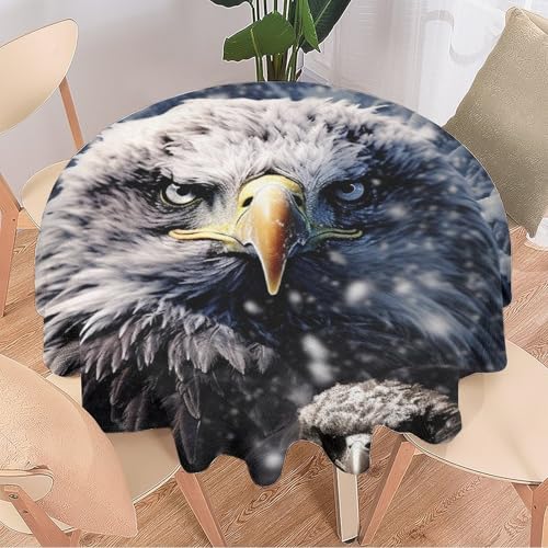 DEBAOKA Rustikale coole Tischdecke mit Adler, rund, Winter-Tiere, Wald, schneebedeckt, wiederverwendbar, kreisförmig, hitzebeständig, schmutzabweisend, Tischdecke für Esszimmer, Küche, Innen- und von DEBAOKA