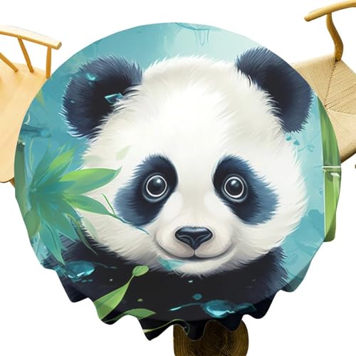 DEBAOKA Rustikale runde Panda-Tischdecke, Frühlings-Bambus, Aquarell, Tier, wiederverwendbar, kreisförmig, hitzebeständig, schmutzabweisend, Tischdecke für Esszimmer, Küche, Innen- und Außenbereich, von DEBAOKA