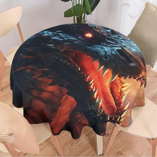 DEBAOKA Rustikale schwarze Drachen-Tischdecke, rund, wildes Fantasie-Tier-Design, wiederverwendbar, hitzebeständig, schmutzabweisend, Tischdecke für Esszimmer, Küche, Innen- und Außenbereich, von DEBAOKA