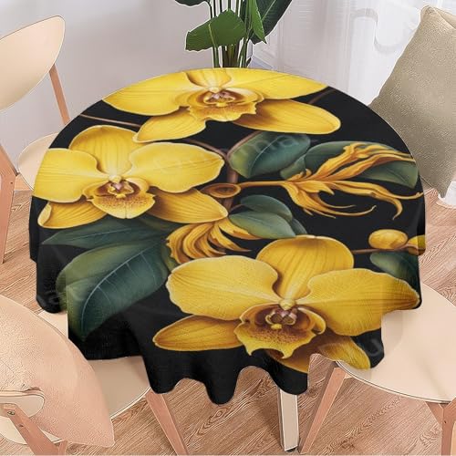 DEBAOKA Simple Branch Flower Round Tablecloth, Country Flowers Green Leaves Reusable Circle Table Cloths, Heat Stain Resistant Table Cover for Dining Kitchen Indoor Outdoor Party Decoration 127.0 cm von DEBAOKA