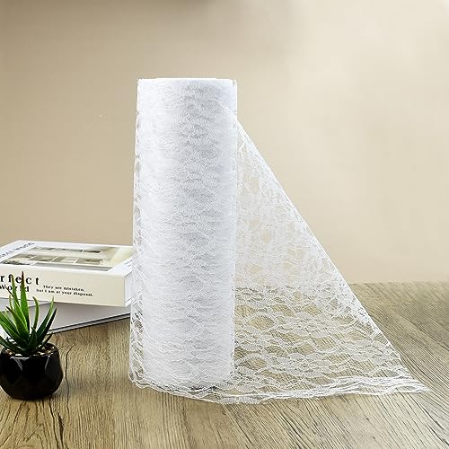 DECARETA 1 Rolle Tischläufer Weiss Spitze Tischband Spitzenband Weiß 30 cm x 20 m Spitzenläufer Dekostoff Spitzenstoff Vintage Spitze Tischdeko Spitzenband für Hochzeit Taufen Kommunionen von DECARETA