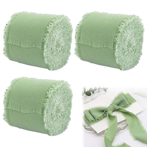 DECARETA 3 Rollen Chiffon Geschenkband Hochzeit Chiffonband Schleifenband Chiffon Dekoband für Geschenk Chiffon Stoffband Seidenband für Geburtstag Taufe Grün von DECARETA