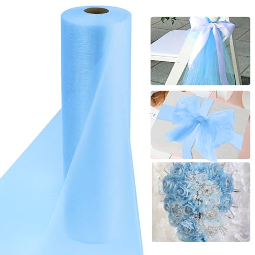 DECARETA 50m x 30cm Blau Organza Rolle Transparent Organza Tischläufer Tüllstoff Tüllrolle Organza Tüll Organza Stoff für Hochzeit Dekorativer Stoff Tuch Tischdekoration DIY Crafts Sheer Stoff von DECARETA