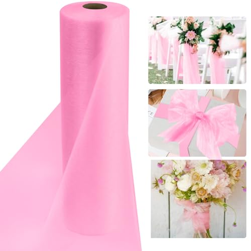 DECARETA 50m x 30cm Pink Rosa Organza Rolle Transparent Organza Tischläufer Tüllstoff Tüllrolle Organza Tüll Organza Stoff für Hochzeit Dekorativer Stoff Tuch Tischdekoration DIY Crafts Sheer Stoff von DECARETA