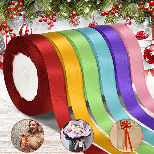 DECARETA 6 Farben Satinband Geschenkband 20mm Breit 22cm Lang Schleifenband Stoffband Dekoband Stoff Bänder zum Basteln und Geschenk Party, Hochzeit DIY Geschenkverpackung von DECARETA