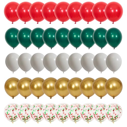 75 Stück Weihnachtsballons Rot Grün Weiß Metallic Gold Konfetti 30,5 cm Latexballons für Weihnachten Geburtstag Party Dekorationen von DECGOL