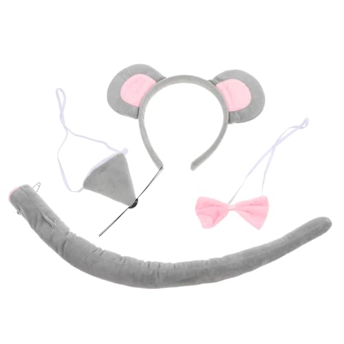 DECHOUS 1 Satz Rattenkostüm-Kopfschmuck Brosche Zubehör Mäusekostüm Kragen Haustier tierkostüme für animal costume mouse ears Haarband Mauselement-Stirnband Mäusenasenschwanz Stoff von DECHOUS